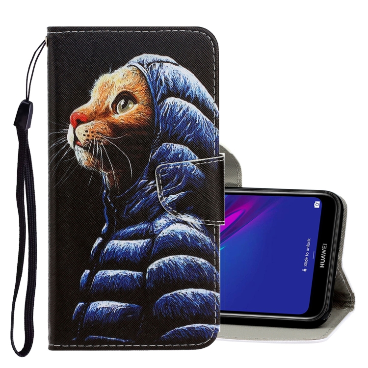 

For Huawei Y5 2019 3D Colored Drawing Horizontal Flip PU Leather Case with Holder & Card Slots & Wallet(Down Jacket Cat)
