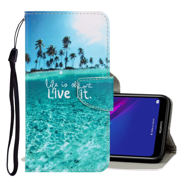 

For Huawei Y7 2019 3D Colored Drawing Horizontal Flip PU Leather Case with Holder & Card Slots & Wallet(Coconut Tree)