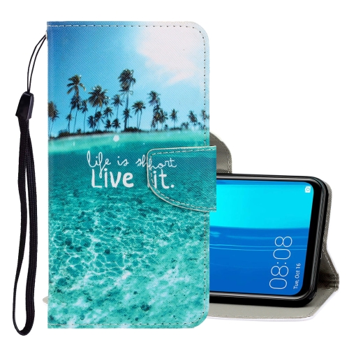 

For Huawei Y9 2019 3D Colored Drawing Horizontal Flip PU Leather Case with Holder & Card Slots & Wallet(Coconut Tree)