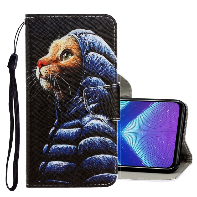 

For Huawei Honor 8X 3D Colored Drawing Horizontal Flip PU Leather Case with Holder & Card Slots & Wallet(Down Jacket Cat)