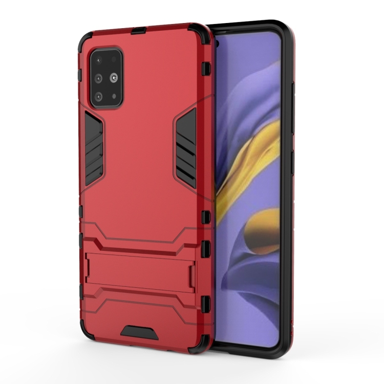 

For Galaxy A51 Shockproof PC + TPU Protective Case with Invisible Holder(Red)
