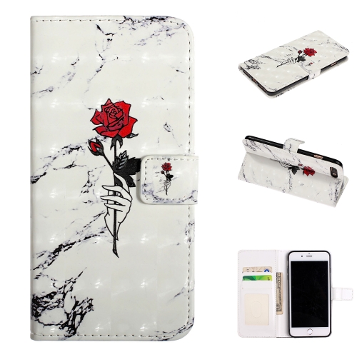 

For iPhone 7 & 8 Plus Embossed Painted Pattern Left Right Leather case with Stand & Card Slot & Wallet & Photo Frame(Marble Rose)