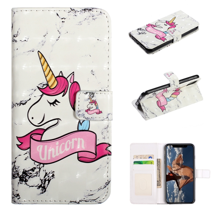 

For iPhone 11 Embossed Painted Pattern Left Right Leather case with Stand & Card Slot & Wallet & Photo Frame(Marble Unicorn)