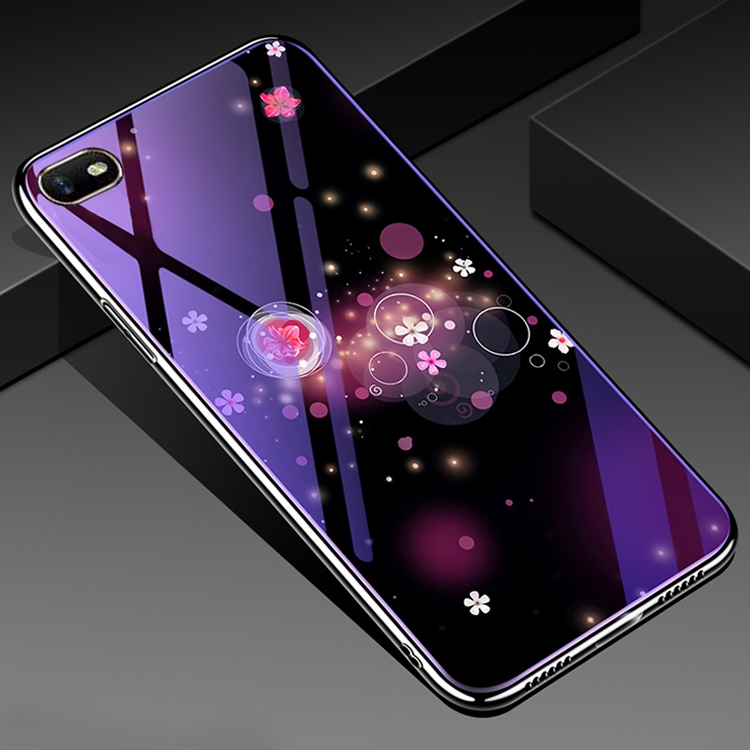 

For OPPO A1K Electroplated Edge Blue Light Glass Protective Case(Flowers)