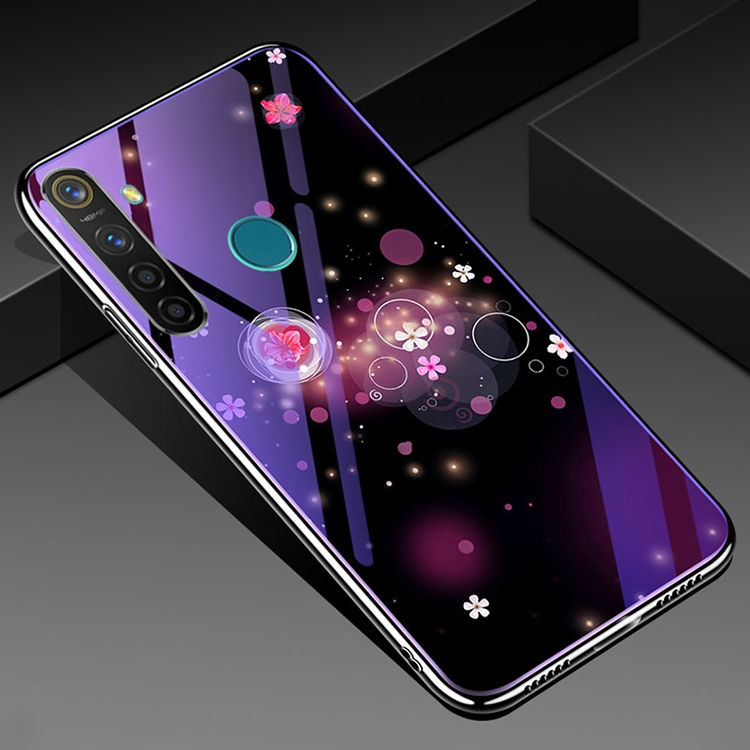 

For OPPO Realme 5 Pro Electroplated Edge Blue Light Glass Protective Case(Flowers)