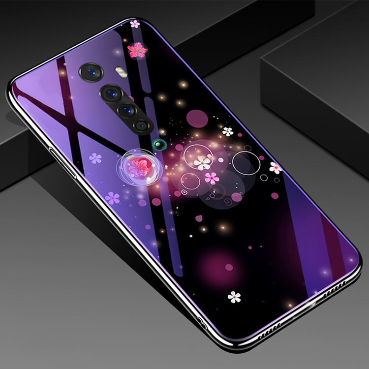

For OPPO Reno2 Z Electroplated Edge Blue Light Glass Protective Case(Flowers)