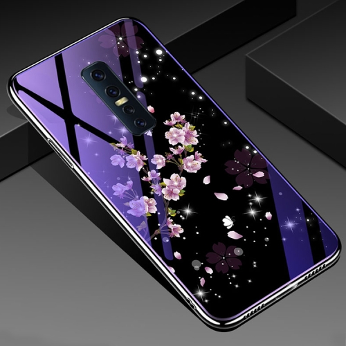 

For Vivo V17 Pro Electroplated Edge Blue Light Glass Protective Case(Peach Blossoms)