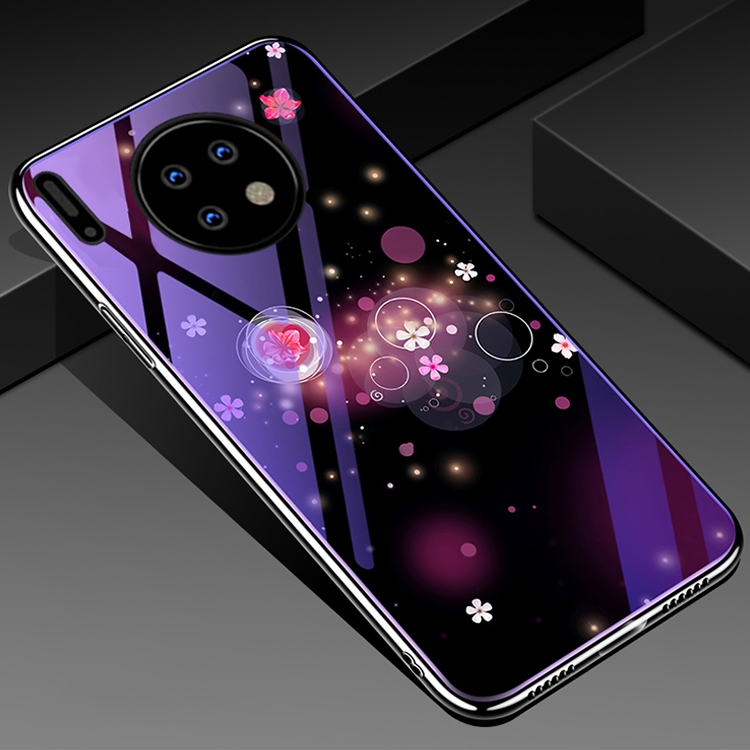 

For Huawei Mate 30 / 30 Pro Electroplated Edge Blue Light Glass Protective Case(Flowers)