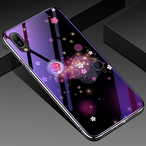 

For Huawei Enjoy 9e Electroplated Edge Blue Light Glass Protective Case(Flowers)