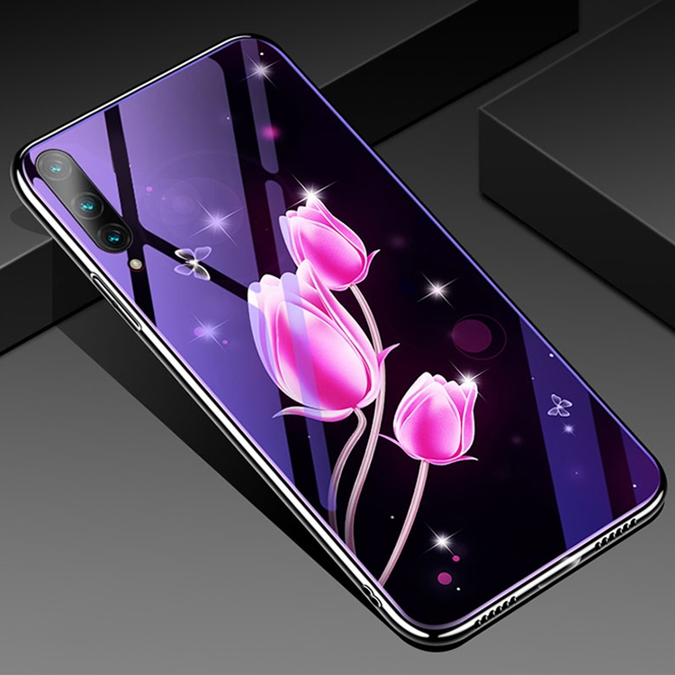 

For Huawei 9X Pro / Honor Play 3 Electroplated Edge Blue Light Glass Protective Case(Tulips)