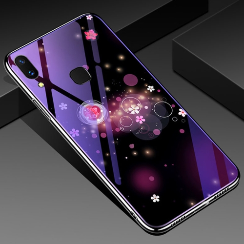 

For Galaxy A10s Electroplated Edge Blue Light Glass Protective Case(Flowers)