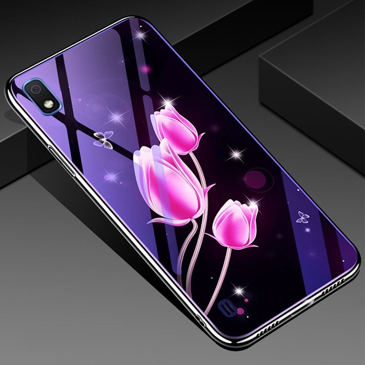 

For Galaxy A30 Electroplated Edge Blue Light Glass Protective Case(Tulips)