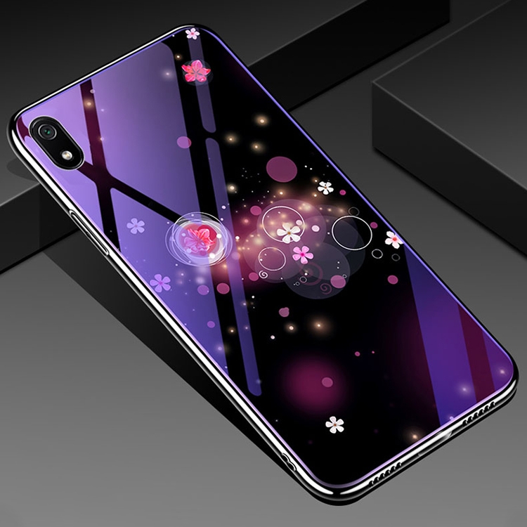 

For Xiaomi Redmi 7A Electroplated Edge Blue Light Glass Protective Case(Flowers)
