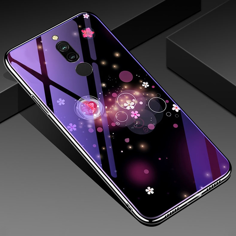 

For Xiaomi Redmi 8 Electroplated Edge Blue Light Glass Protective Case(Flowers)