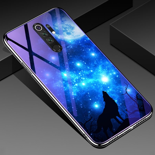 

For Xiaomi Redmi Note 8 Pro Electroplated Edge Blue Light Glass Protective Case(Wolf)