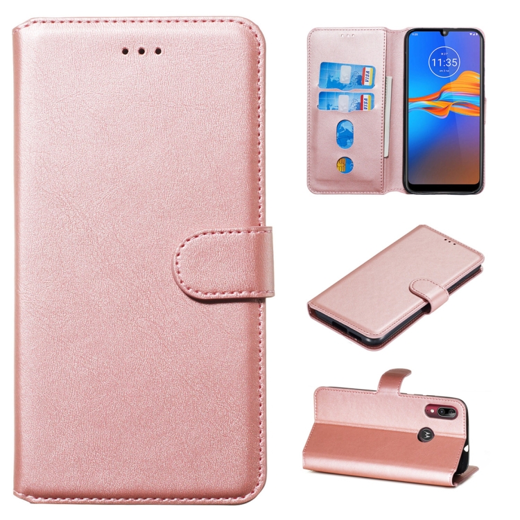

For Motorola Moto E6 Plus Classic Calf Texture Horizontal Flip PU Leather Case, with Holder & Card Slots & Wallet(Rose Gold)