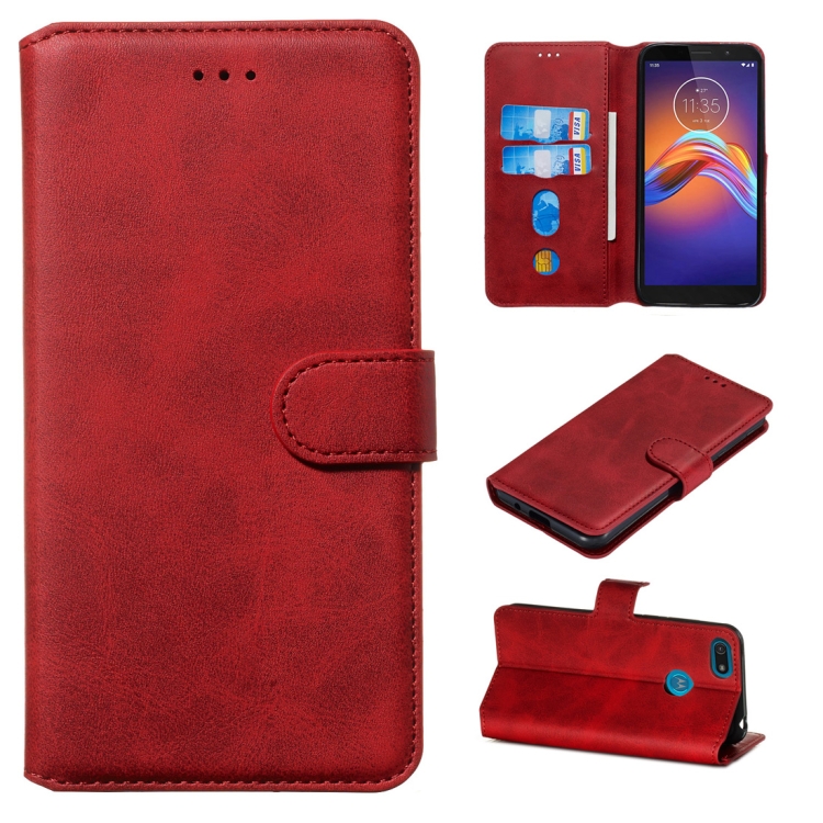 

For Motorola Moto E6 Play Classic Calf Texture Horizontal Flip PU Leather Case, with Holder & Card Slots & Wallet(Red)