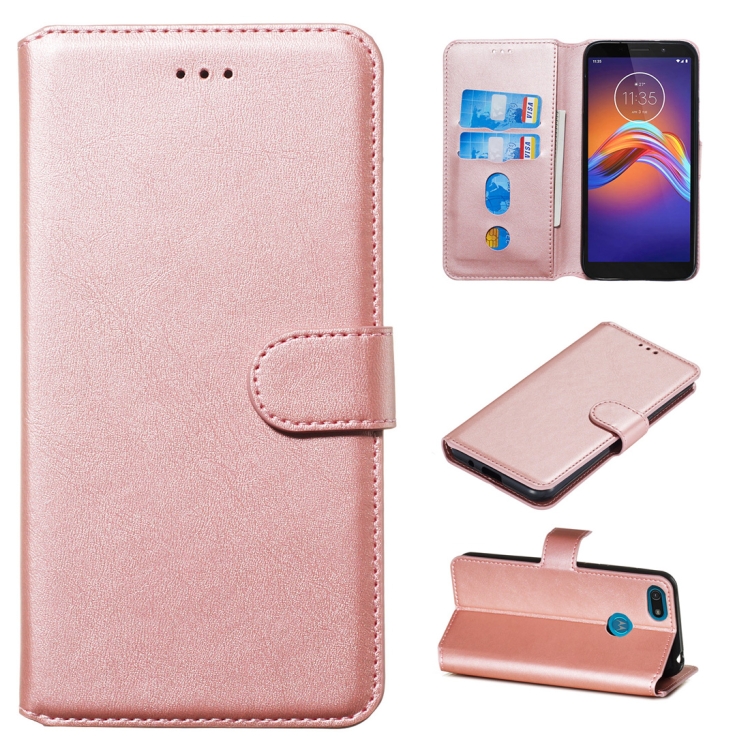 

For Motorola Moto E6 Play Classic Calf Texture Horizontal Flip PU Leather Case, with Holder & Card Slots & Wallet(Rose Gold)