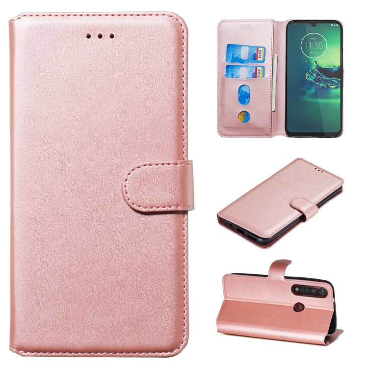 

For Motorola Moto G8 Plus Classic Calf Texture Horizontal Flip PU Leather Case, with Holder & Card Slots & Wallet(Rose Gold)