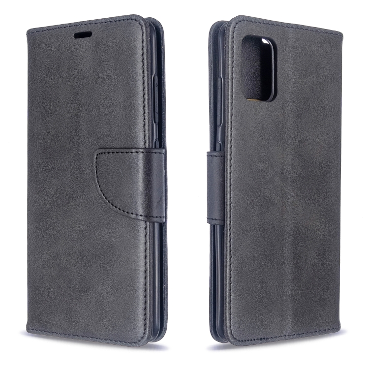 

For Galaxy A51 Retro Lambskin Texture Pure Color Horizontal Flip PU Leather Case with Holder & Card Slots & Wallet & Lanyard(Black)
