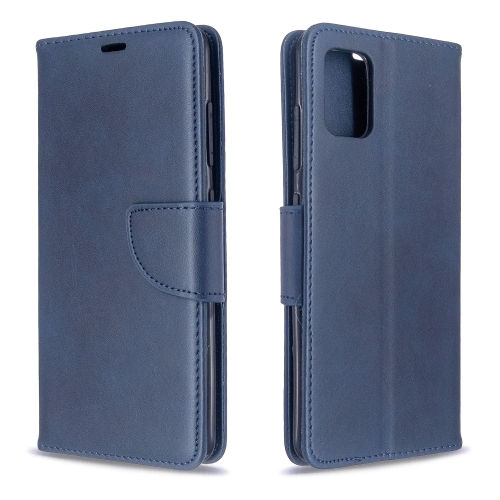 

For Galaxy A51 Retro Lambskin Texture Pure Color Horizontal Flip PU Leather Case with Holder & Card Slots & Wallet & Lanyard(Blue)
