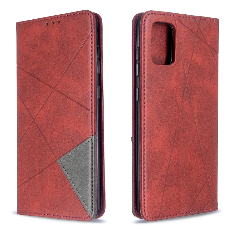 

For Galaxy A71 Rhombus Texture Horizontal Flip Magnetic Leather Case with Holder & Card Slots(Red)