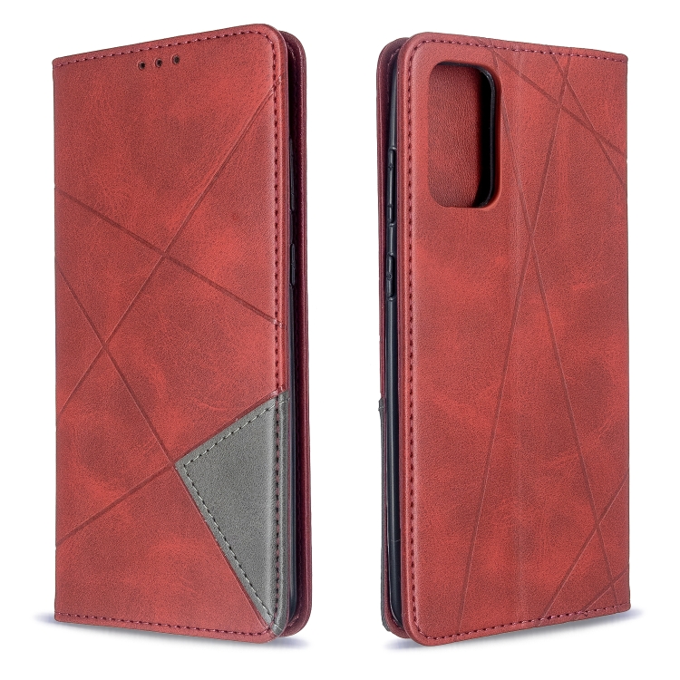 

For Galaxy S20+ Rhombus Texture Horizontal Flip Magnetic Leather Case with Holder & Card Slots(Red)