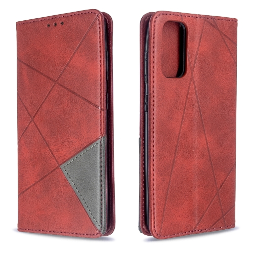 

For Galaxy S20 Rhombus Texture Horizontal Flip Magnetic Leather Case with Holder & Card Slots(Red)