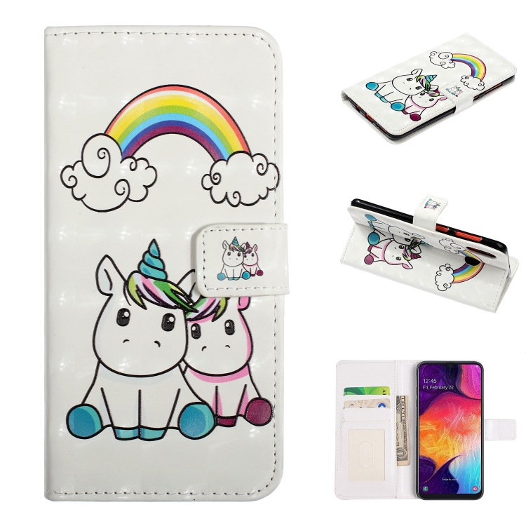 

For Galaxy A10e / A20e Embossed Painted Pattern Left Right Leather case with Stand & Card Slot & Wallet & Photo Frame(Rainbow Couple Horse)