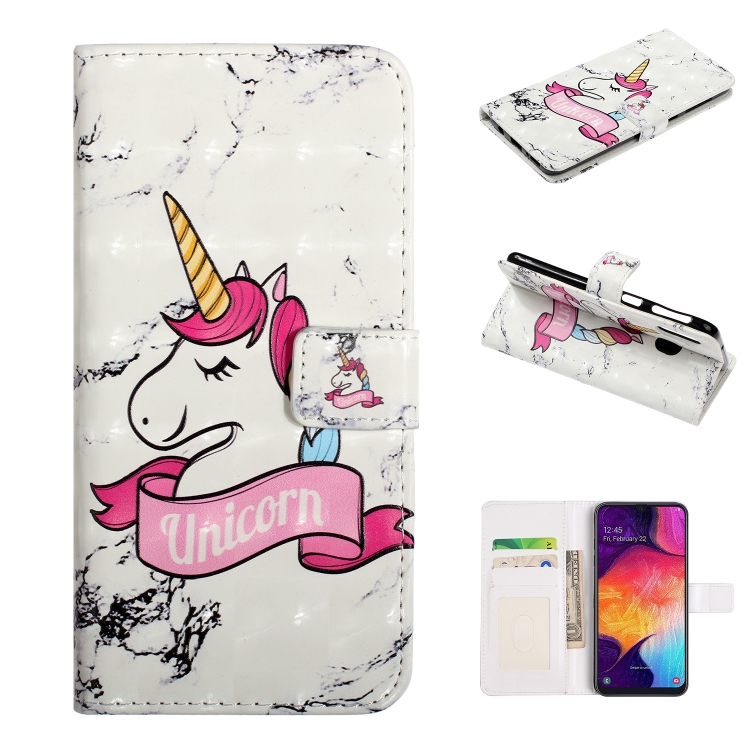 

For Galaxy M30 Embossed Painted Pattern Left Right Leather case with Stand & Card Slot & Wallet & Photo Frame(Marble Unicorn)
