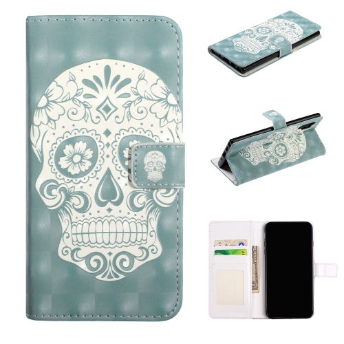 

For Galaxy Note 10+ Embossed Painted Pattern Left Right Leather case with Stand & Card Slot & Wallet & Photo Frame(White Ghost Head)