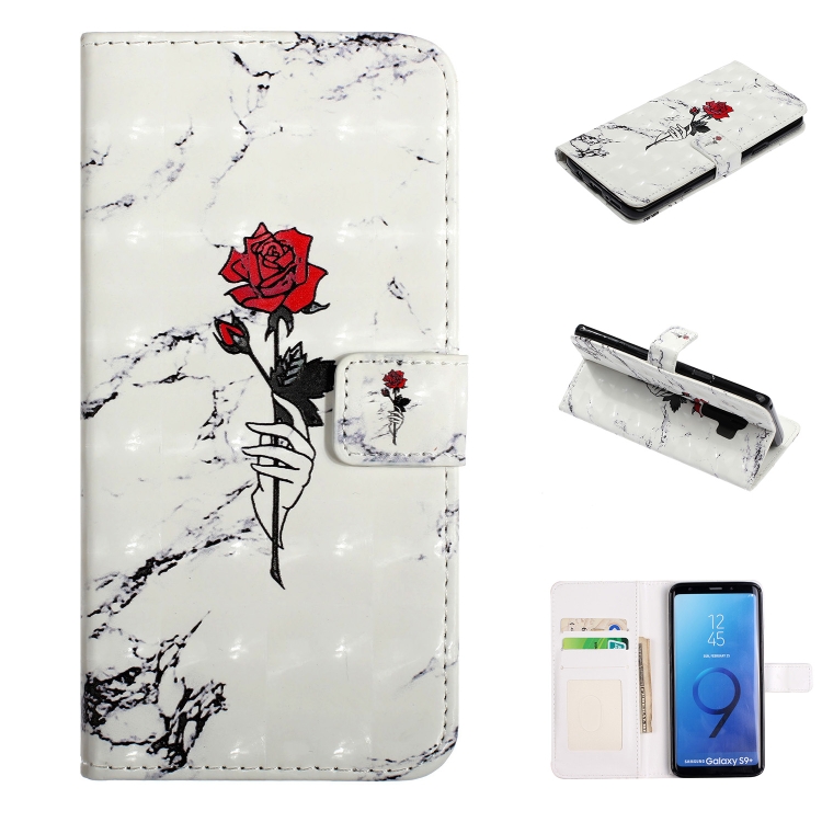

For Galaxy S9 Embossed Painted Pattern Left Right Leather case with Stand & Card Slot & Wallet & Photo Frame(Marble Rose)