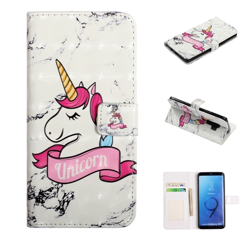 

For Galaxy S9 Embossed Painted Pattern Left Right Leather case with Stand & Card Slot & Wallet & Photo Frame(Marble Unicorn)
