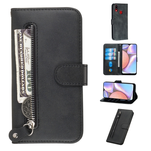 

For Galaxy A10s Fashion Calf Texture Zipper Horizontal Flip PU Leather Case, with Holder & Card Slots & Wallet(Black)