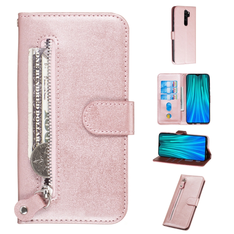

For Xiaomi Redmi Note 8 Pro Fashion Calf Texture Zipper Horizontal Flip PU Leather Case, with Holder & Card Slots & Wallet(Rose Gold)
