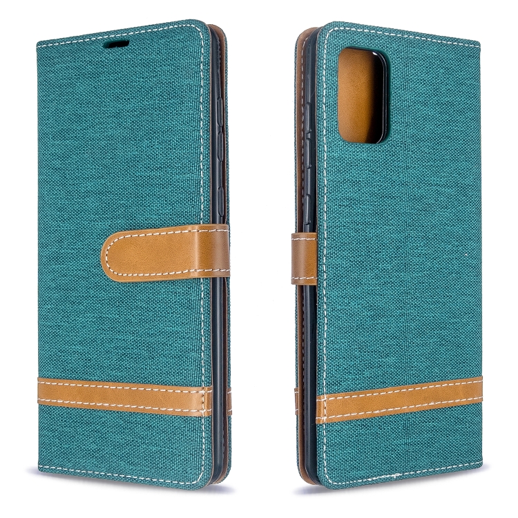 

For Galaxy A71 Color Matching Denim Texture Horizontal Flip PU Leather Case with Holder & Card Slots & Wallet & Lanyard(Green)