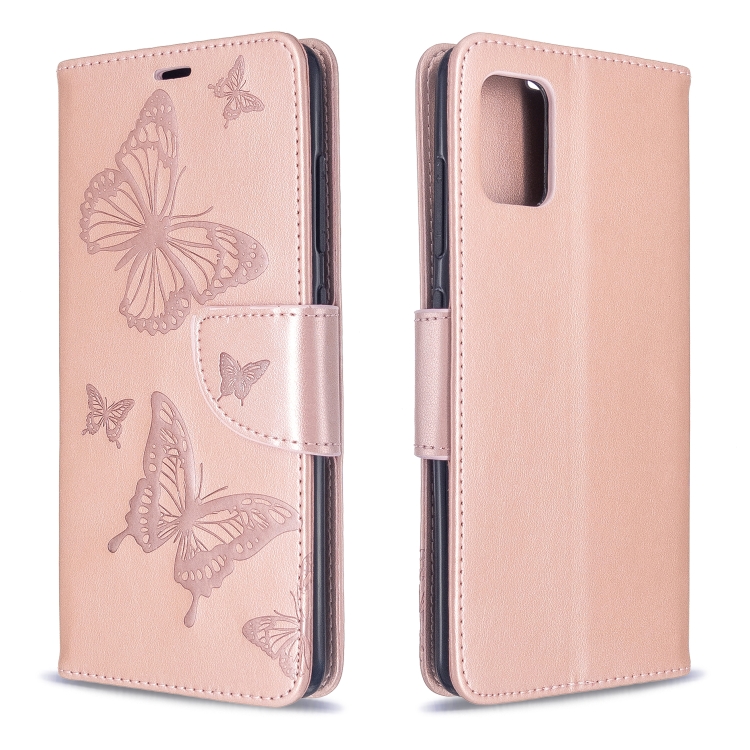 

For Galaxy A51 Embossing Two Butterflies Pattern Horizontal Flip PU Leather Case with Holder & Card Slot & Wallet & Lanyard(Gold)