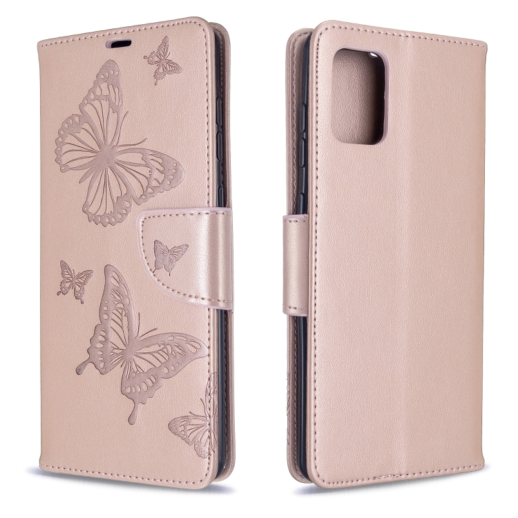

For Galaxy A71 Embossing Two Butterflies Pattern Horizontal Flip PU Leather Case with Holder & Card Slot & Wallet & Lanyard(Gold)