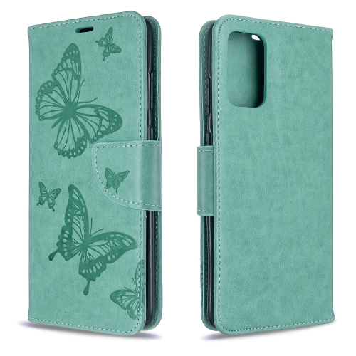 

For Galaxy S20+ Embossing Two Butterflies Pattern Horizontal Flip PU Leather Case with Holder & Card Slot & Wallet & Lanyard(Green)