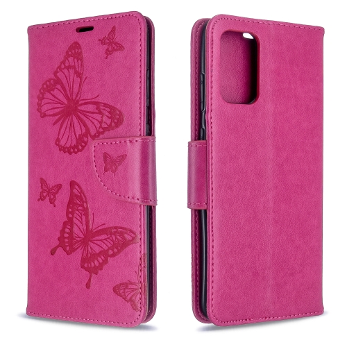 

For Galaxy S20 Ultra Embossing Two Butterflies Pattern Horizontal Flip PU Leather Case with Holder & Card Slot & Wallet & Lanyard(Rose Red)