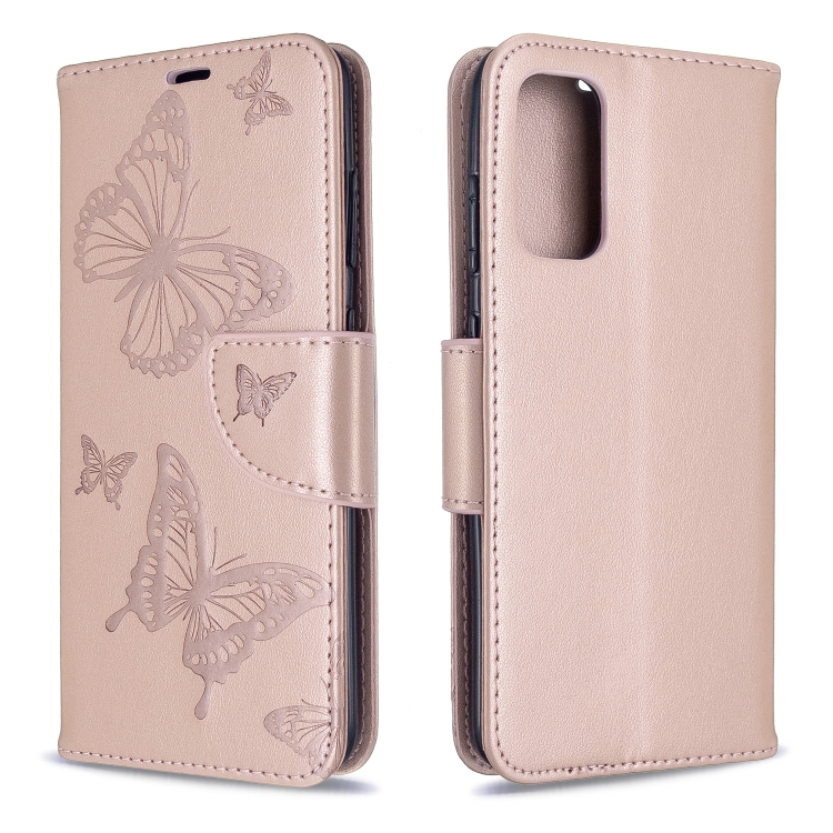 

For Galaxy S20 Embossing Two Butterflies Pattern Horizontal Flip PU Leather Case with Holder & Card Slot & Wallet & Lanyard(Gold)