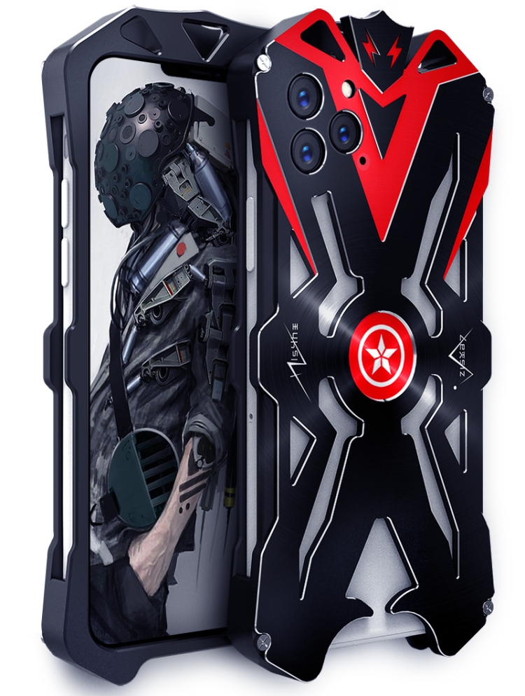 

For iPhone 11 Pro Max Hammer II Shockproof Metal Protective Case(Black Red)
