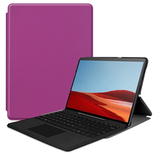 

For Microsoft Surface Pro X Custer Texture Horizontal Flip PU Leather Case, with Holder(Purple)