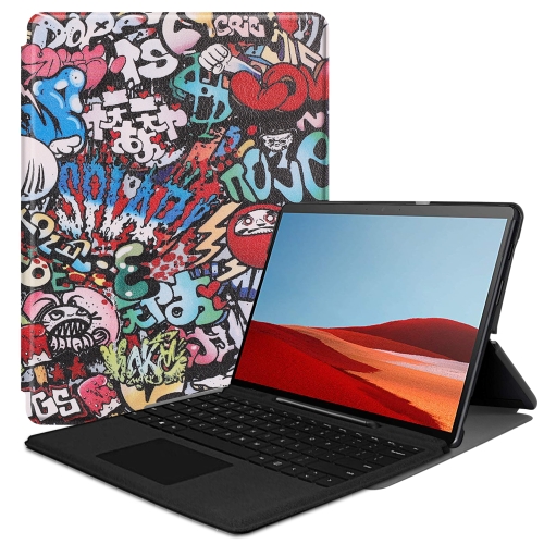 

For Microsoft Surface Pro X Custer Texture Coloured Drawing Pattern Horizontal Flip PU Leather Case, with Holder(Graffiti)