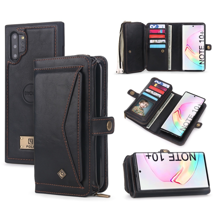 

For Galaxy Note 10+ POLA Multi-function TPU + PC Magnetic Horizontal Flip Leather Case with Holder & Card Slots & Wallet & Photo Frame(Black)