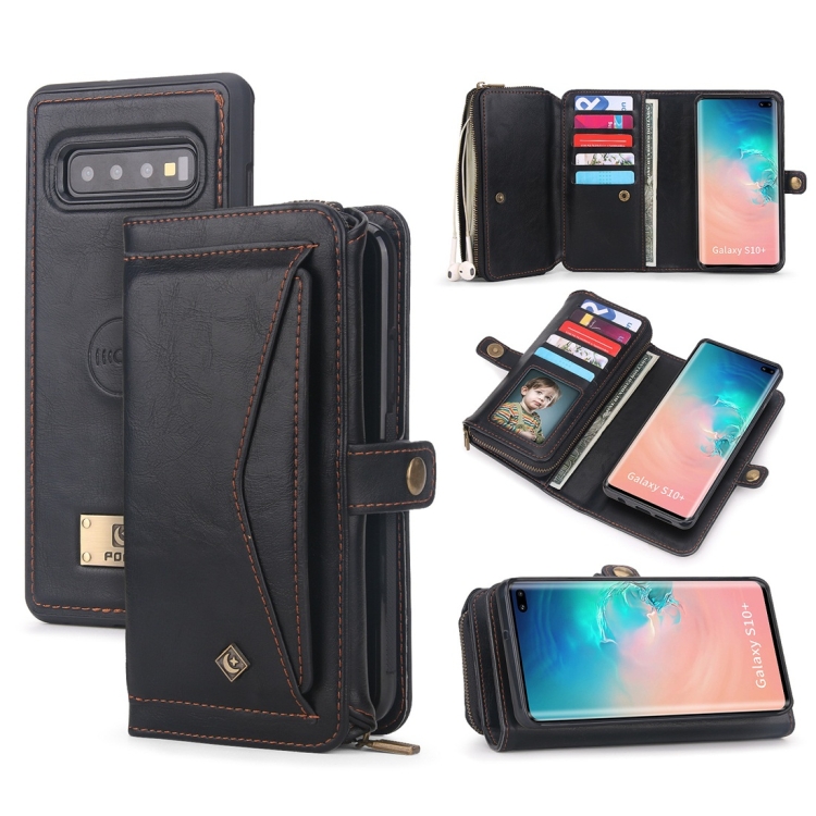 

For Galaxy S10+ POLA Multi-function TPU + PC Magnetic Horizontal Flip Leather Case with Holder & Card Slots & Wallet & Photo Frame(Black)