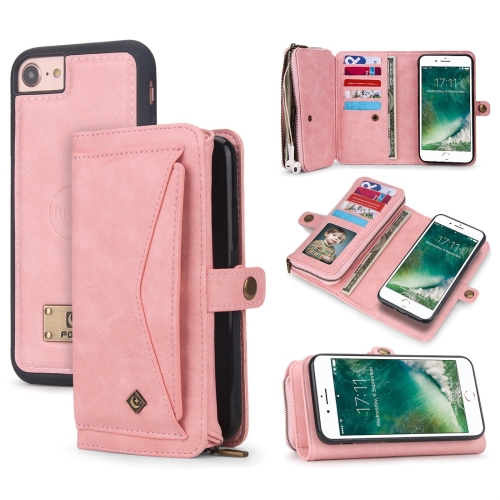 

For iPhone 6 / 6s / 7 / 8 POLA Multi-function TPU + PC Magnetic Horizontal Flip Leather Case with Holder & Card Slots & Wallet & Photo Frame(Pink)