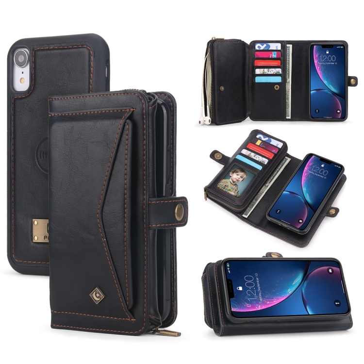 

For iPhone XR POLA Multi-function TPU + PC Magnetic Horizontal Flip Leather Case with Holder & Card Slots & Wallet & Photo Frame(Black)