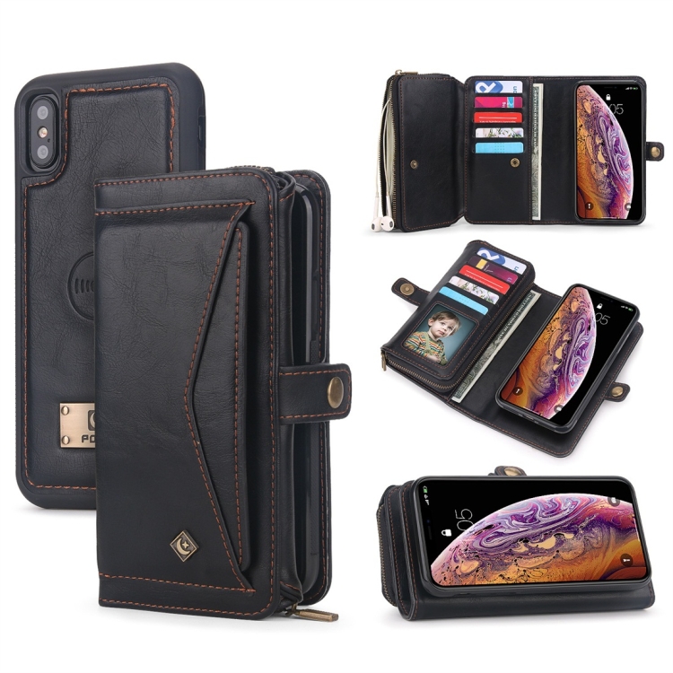 

For iPhone X / XS POLA Multi-function TPU + PC Magnetic Horizontal Flip Leather Case with Holder & Card Slots & Wallet & Photo Frame(Black)
