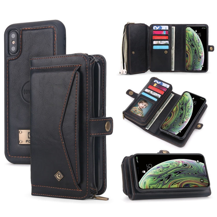 

For iPhone XS Max POLA Multi-function TPU + PC Magnetic Horizontal Flip Leather Case with Holder & Card Slots & Wallet & Photo Frame(Black)